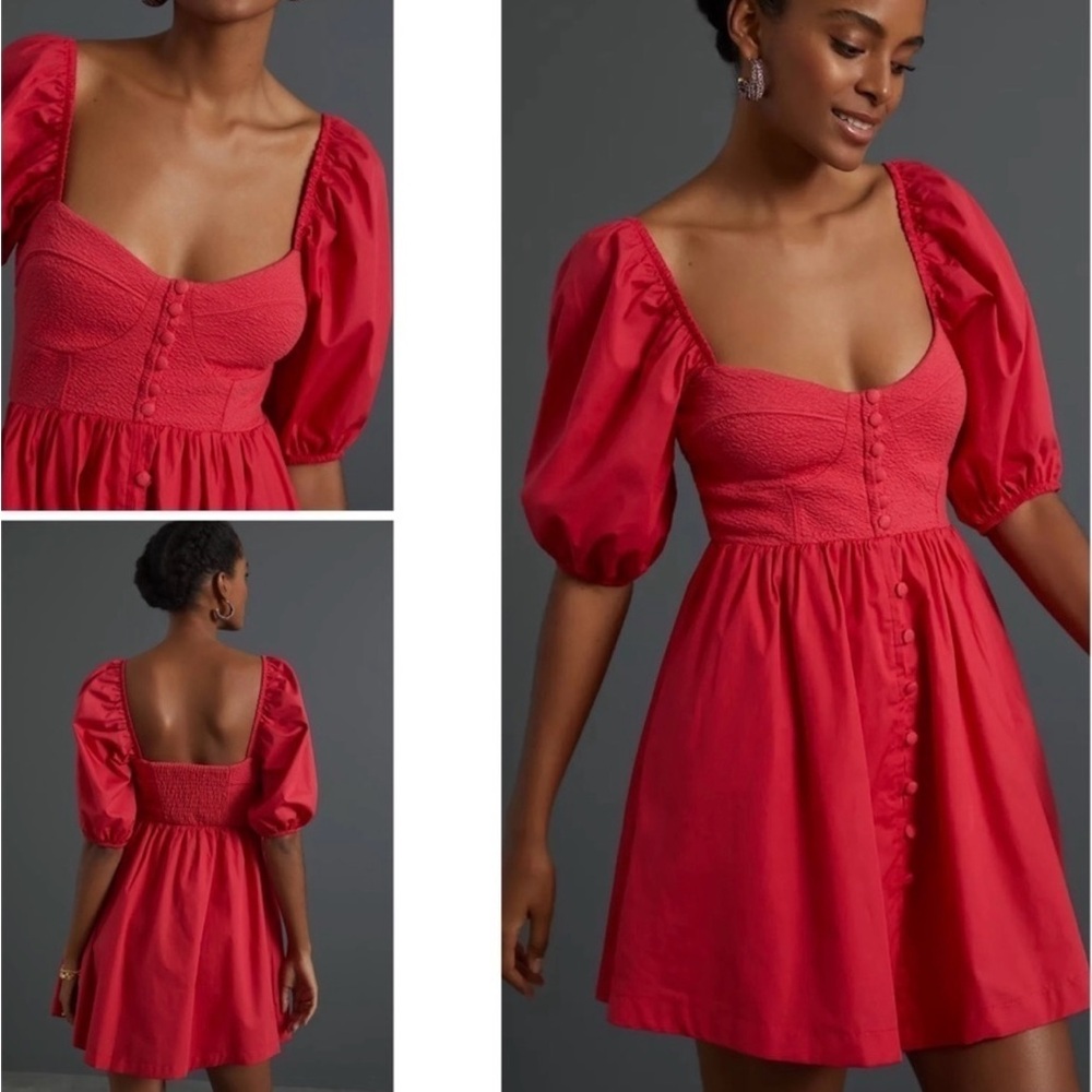 Maeve Red Puff Sleeve Mini Dress for Weddings